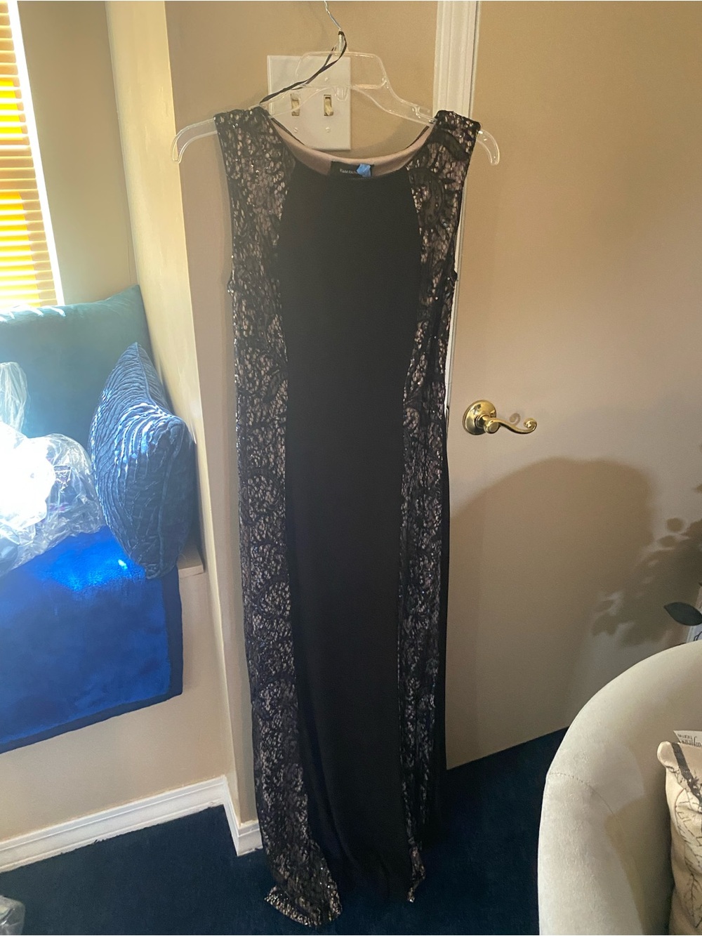 R&M Richards Black Maxi Dress with Lace Side Panels